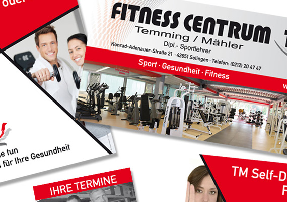 Flyer in verschiedenen Formaten und Größen für ein Fitnessstudio.